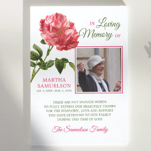 Sympathy Funeral Floral Red Vintage ROSE THANK YOU Card
