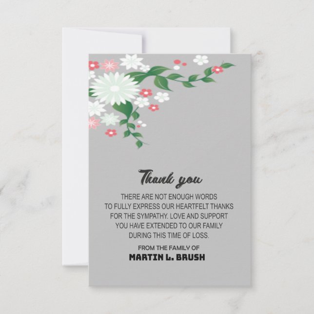 Sympathy Funeral Flower THANK YOU  Note Message Card (Front)