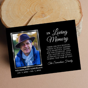 Sympathy Funeral Memory Black THANK YOU Photo Card