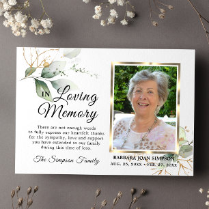 Sympathy Funeral Memory Greenery THANK YOU Photo Card