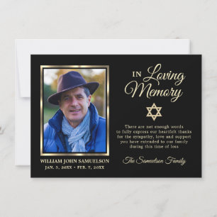Sympathy Funeral Memory THANK YOU Star David Photo Card