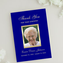 Sympathy Funeral Simple Photo Navy Thank You Card