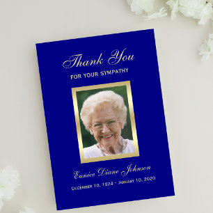Sympathy Funeral Simple Photo Navy Thank You Card