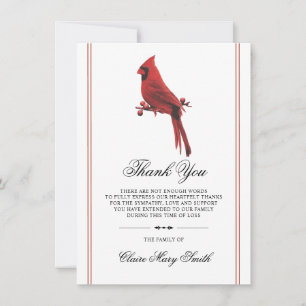 Sympathy Funeral THANK YOU Cardinal Bird Card