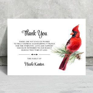 Sympathy Funeral THANK YOU Cardinal Bird Winter Card