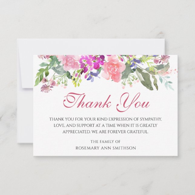 Sympathy Funeral Thank You Cards Floral (Front)