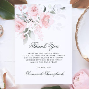 Sympathy Funeral THANK YOU Pink Floral POEM Card