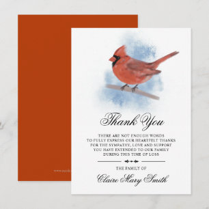 Sympathy Funeral THANK YOU Watercolor Cardinal Card