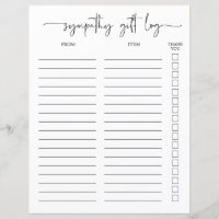 Sympathy Gift Log And Thank You Tracker