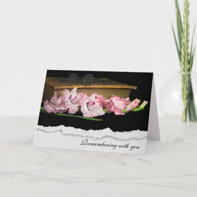 Sympathy Gladiolus On Vintage Bible Card (Front)