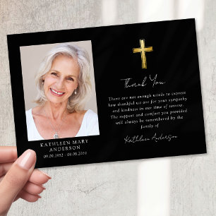 Sympathy Gold Cross Photo Funeral Thank You Card