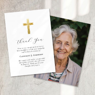Sympathy Gold Cross Photo Funeral Thank You Card