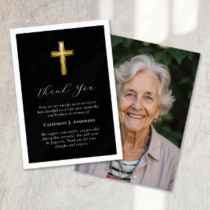 Sympathy Gold Cross Photo Funeral Thank You Card