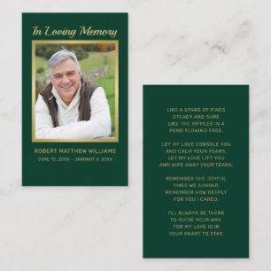 Sympathy Green Gold Photo Funeral Memorial Card