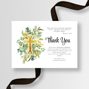 Sympathy Greenery Cross Funeral  Thank You Card