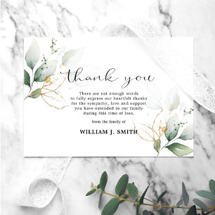 Sympathy Greenery Gold Leaves THANK YOU PHOTO Card
