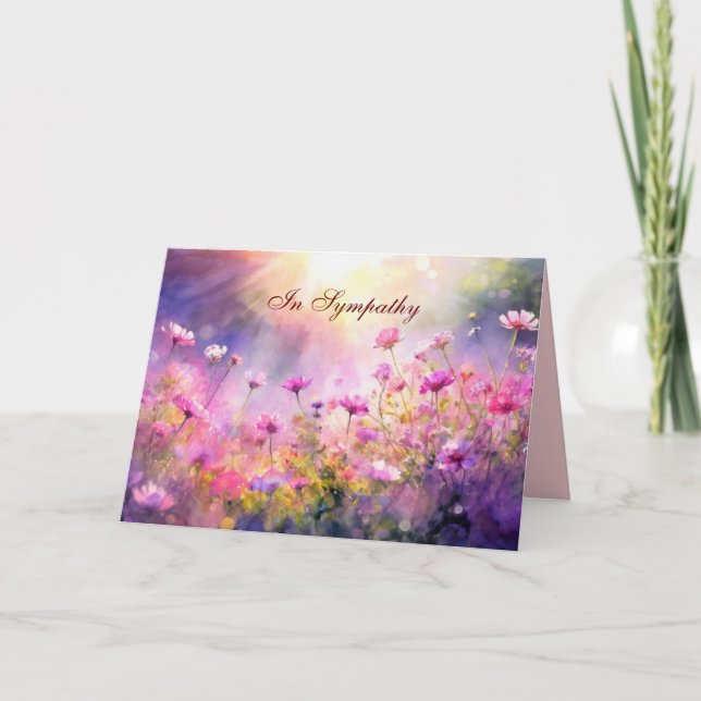 Sympathy Greeting Card with Pink Flowers Sun Rays (Front)