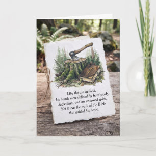 Sympathy Holy Bible and Axe in Tree Stump Card