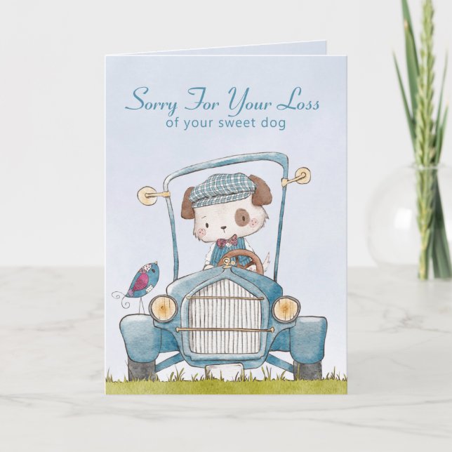 Sympathy Loss of Boy Dog Watercolor Illustrations Card (Front)
