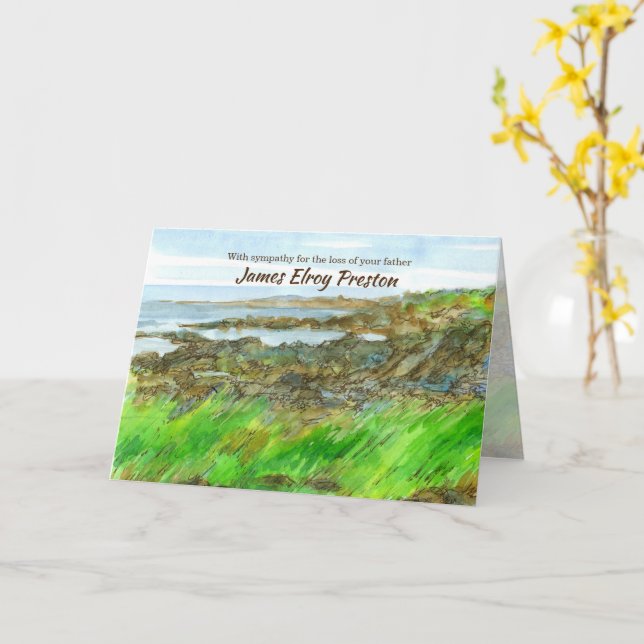 Sympathy Loss Of Father Ocean Coast Custom Name Card (Yellow Flower)