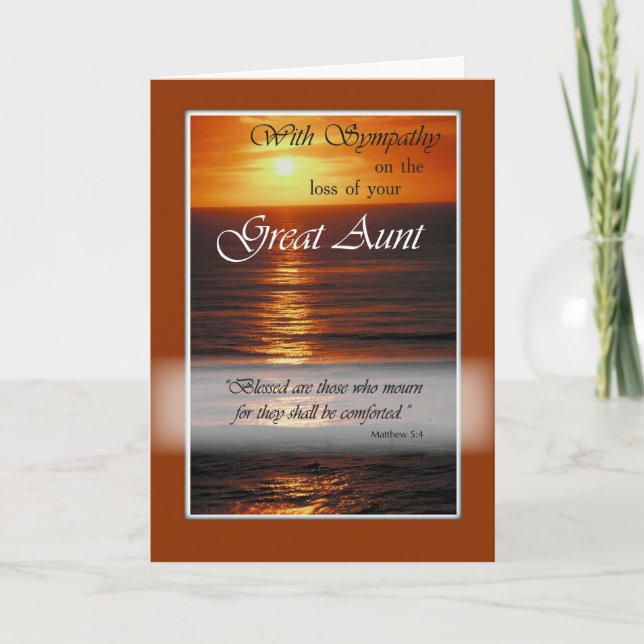 Sympathy Loss of Great Aunt, Sunset Over Ocean, Card (Front)