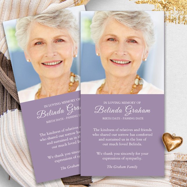 Sympathy Loss Photo Mauve Funeral Thank You Cards (funeral thank you cards, bereavement, elegant, simple, celebration of life, sympathy card)