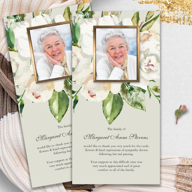 Sympathy Loss Photo Rose Funeral Thank You Cards (funeral thank you cards, bereavement, elegant, simple, celebration of life, sympathy card)