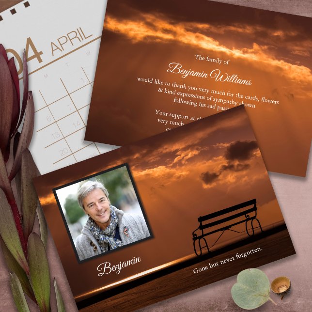 Sympathy Loss Sunset Photo Funeral Thank You Cards (funeral thank you cards, bereavement, elegant, simple, celebration of life, sympathy card)