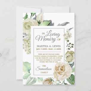 Sympathy Loving Memory Creme Floral THANK YOU