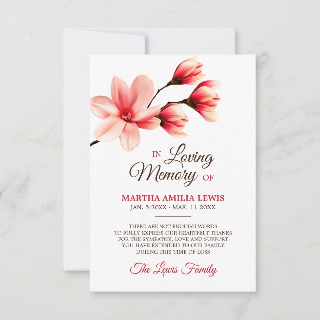 Sympathy Loving Memory Flower Magnolia THANK YOU (Front)
