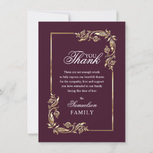 Sympathy Memorial Aubergine Gold PHOTO Thank You Card