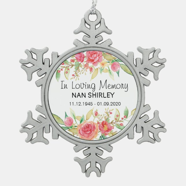 Sympathy Memorial In Loving Memory [customise] Snowflake Pewter Christmas Ornament (Front)