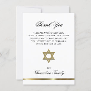 Sympathy Memorial Jewish Star Gold PHOTO Thank You Card