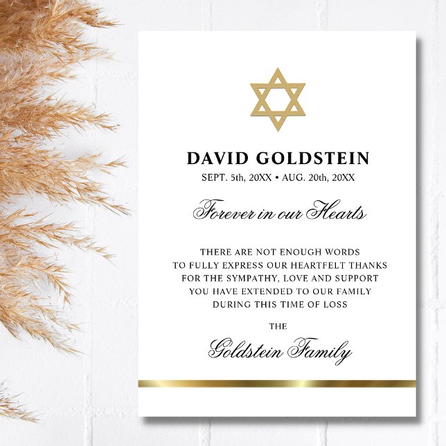 Sympathy Memorial Jewish Star of David White Gold Thank You Card (Creator Uploaded)