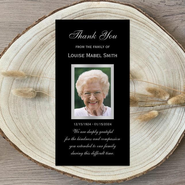 Sympathy Memorial Photo Card Black and Silver (Creator Uploaded)