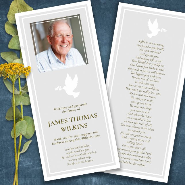 Sympathy Memorial Photo Funeral Thank You Card (Peaceful Dove Sympathy Bereavement Funeral Thank You Card, Funeral Program, Order of Service)