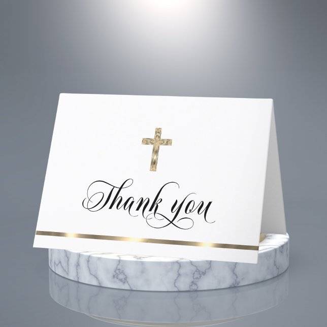 Sympathy Memorial Religious Cross White Gold Thank You Card (Creator Uploaded)