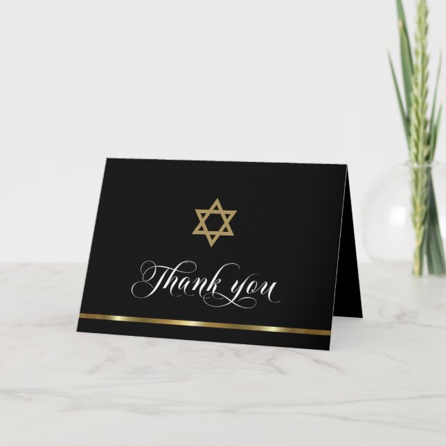 Sympathy Memorial Religious Jewish Black Gold Thank You Card (Front)