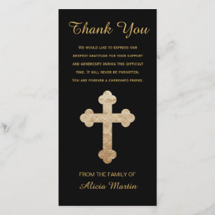 Sympathy Memorial Thank You Gold Religious Cross Card
