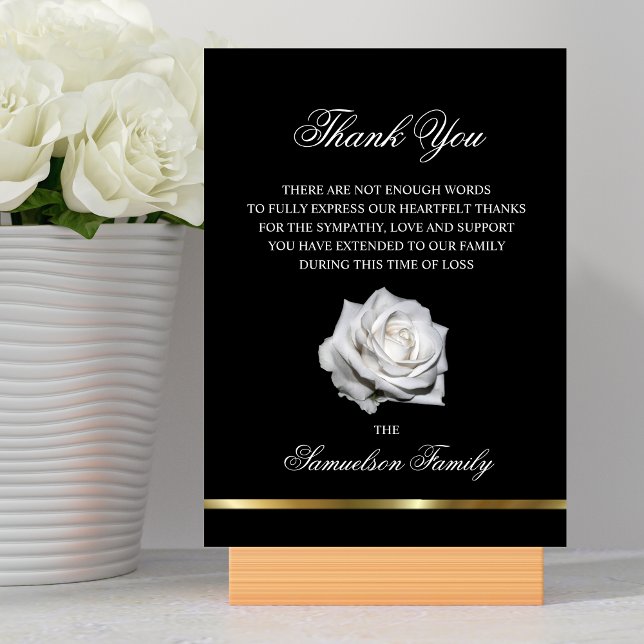 Sympathy Memorial White Rose Black Gold PHOTO Thank You Card (Creator Uploaded)