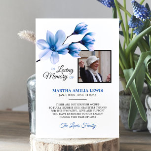 Sympathy Memory Floral Blue THANK YOU PHOTO Card