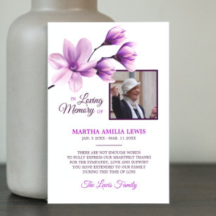 Sympathy Memory Floral Lavender THANK YOU PHOTO Card