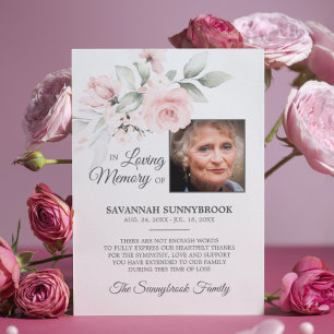 Sympathy Memory Floral Pink Rose THANK YOU   PHOTO