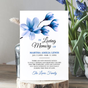 Sympathy Memory Flower Blue Magnolia THANK YOU Card