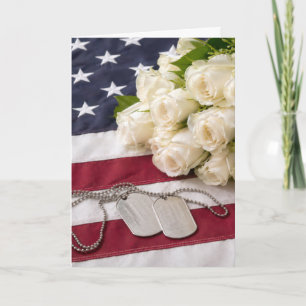 Sympathy Military Dog Tags with White Roses Card