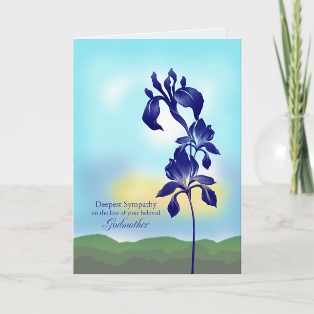 Sympathy on Loss of Godmother, Purple flowers Card (Front)