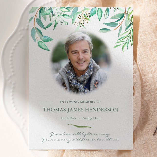 Sympathy Photo Eucalyptus Funeral Thank You Card (Elegant Eucalyptus Photo Sympathy Bereavement Memorial Thank You Card)
