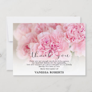 Sympathy Pink Carnations THANK YOU PHOTO Card