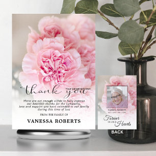 Sympathy Pink Carnations THANK YOU PHOTO Card