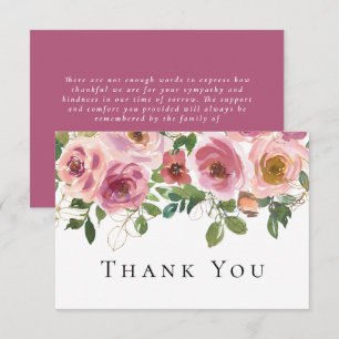 Sympathy Pink Floral Funeral  Thank You Card